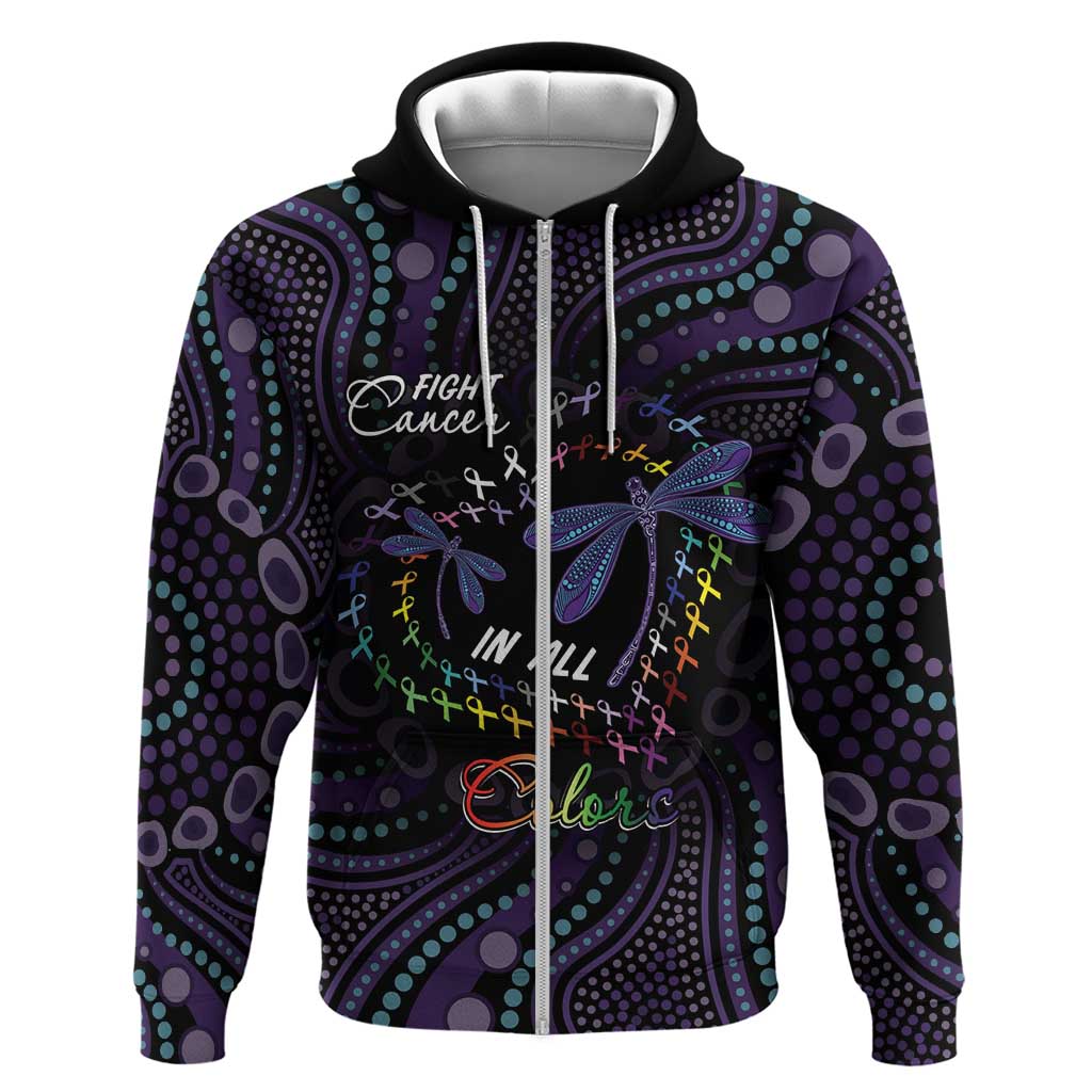 Fight Cancer In All Colors Australia Indigenous Zip Hoodie Dragonflies Aboriginal Art