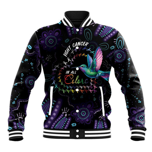 Australia Indigenous Aboriginal Arts Baseball Jacket Hummingbird - Fight Cancer In All Colors