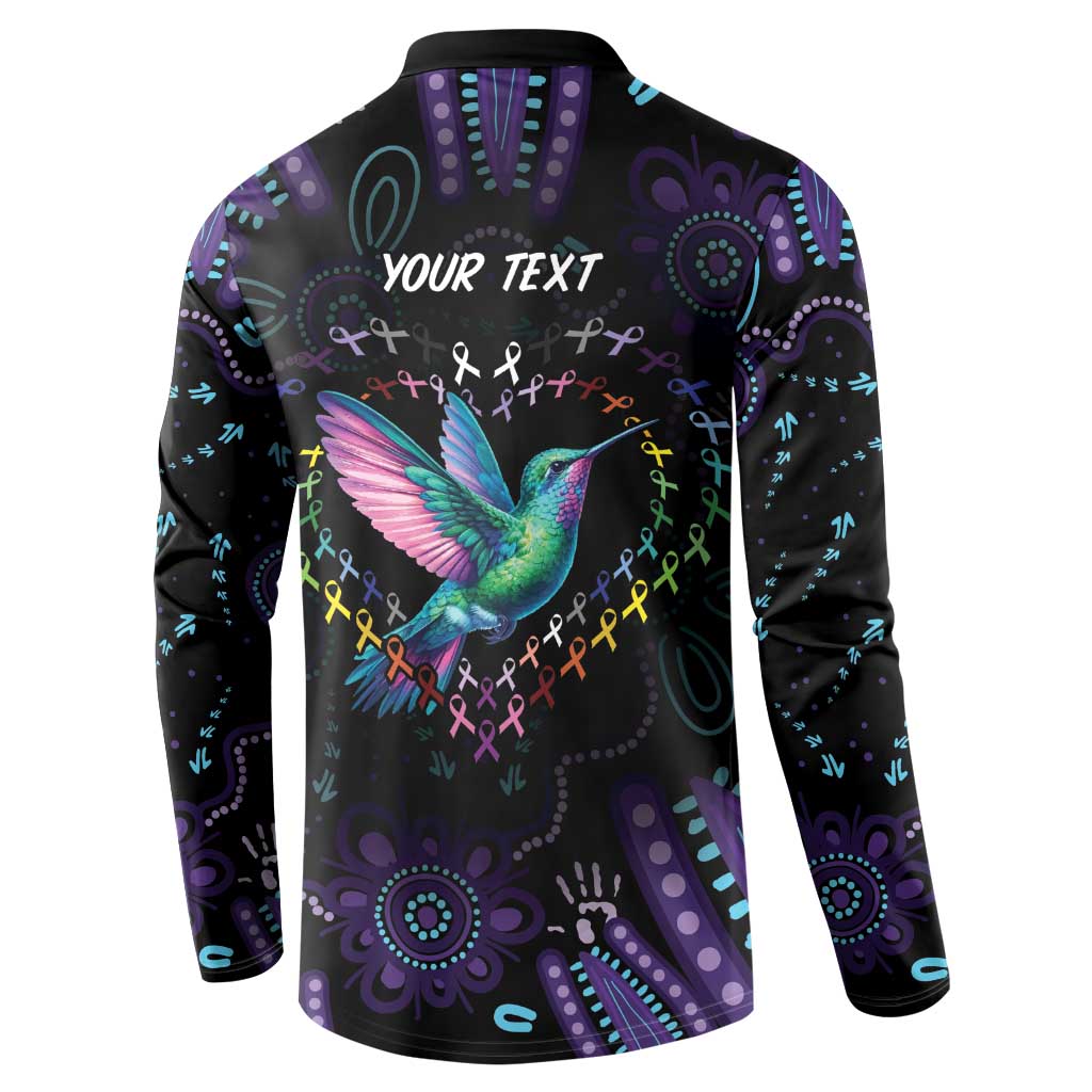 Australia Indigenous Aboriginal Arts Button Sweatshirt Hummingbird - Fight Cancer In All Colors