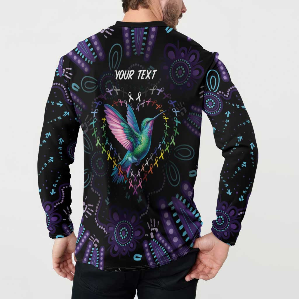 Australia Indigenous Aboriginal Arts Button Sweatshirt Hummingbird - Fight Cancer In All Colors