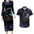 Australia Indigenous Aboriginal Arts Couples Matching Long Sleeve Bodycon Dress and Hawaiian Shirt Hummingbird - Fight Cancer In All Colors