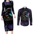 Australia Indigenous Aboriginal Arts Couples Matching Long Sleeve Bodycon Dress and Long Sleeve Button Shirt Hummingbird - Fight Cancer In All Colors
