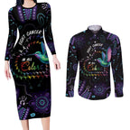Australia Indigenous Aboriginal Arts Couples Matching Long Sleeve Bodycon Dress and Long Sleeve Button Shirt Hummingbird - Fight Cancer In All Colors
