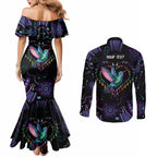 Australia Indigenous Aboriginal Arts Couples Matching Mermaid Dress and Long Sleeve Button Shirt Hummingbird - Fight Cancer In All Colors