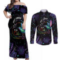 Australia Indigenous Aboriginal Arts Couples Matching Off Shoulder Maxi Dress and Long Sleeve Button Shirt Hummingbird - Fight Cancer In All Colors
