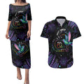 Australia Indigenous Aboriginal Arts Couples Matching Puletasi and Hawaiian Shirt Hummingbird - Fight Cancer In All Colors