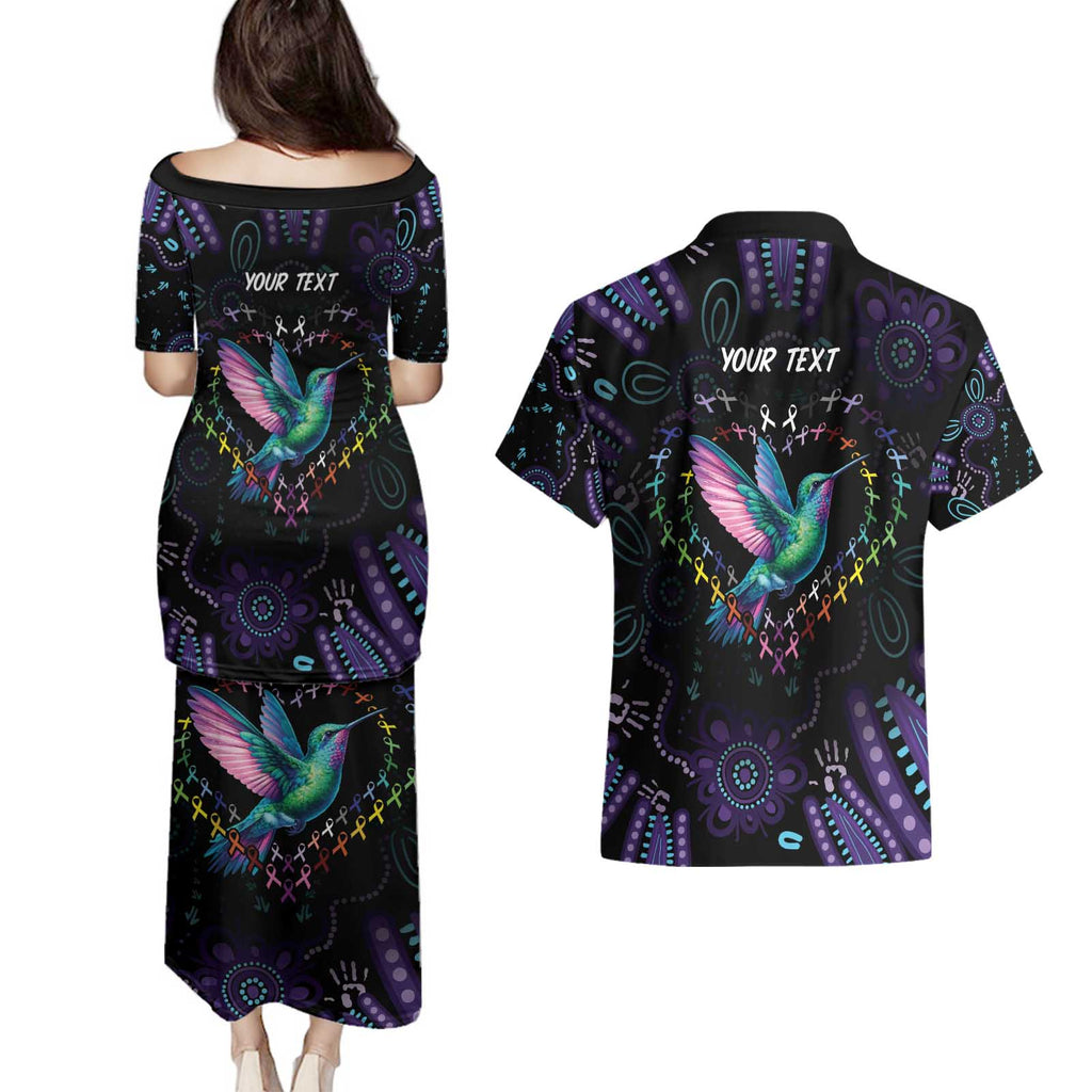 Australia Indigenous Aboriginal Arts Couples Matching Puletasi and Hawaiian Shirt Hummingbird - Fight Cancer In All Colors