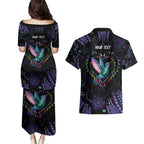 Australia Indigenous Aboriginal Arts Couples Matching Puletasi and Hawaiian Shirt Hummingbird - Fight Cancer In All Colors