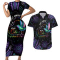 Australia Indigenous Aboriginal Arts Couples Matching Short Sleeve Bodycon Dress and Hawaiian Shirt Hummingbird - Fight Cancer In All Colors