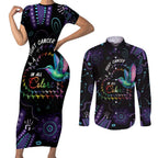 Australia Indigenous Aboriginal Arts Couples Matching Short Sleeve Bodycon Dress and Long Sleeve Button Shirt Hummingbird - Fight Cancer In All Colors