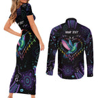 Australia Indigenous Aboriginal Arts Couples Matching Short Sleeve Bodycon Dress and Long Sleeve Button Shirt Hummingbird - Fight Cancer In All Colors