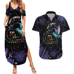 Australia Indigenous Aboriginal Arts Couples Matching Summer Maxi Dress and Hawaiian Shirt Hummingbird - Fight Cancer In All Colors