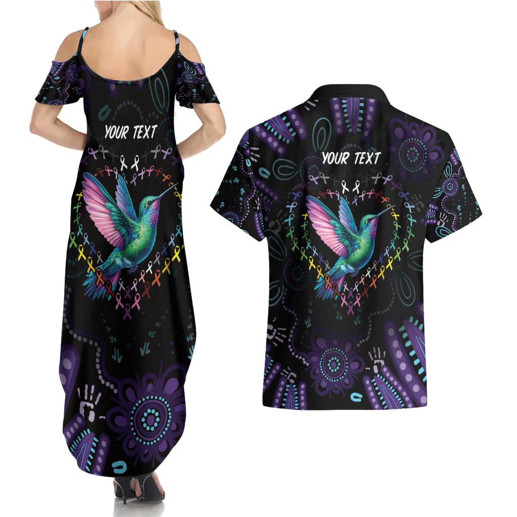 Australia Indigenous Aboriginal Arts Couples Matching Summer Maxi Dress and Hawaiian Shirt Hummingbird - Fight Cancer In All Colors