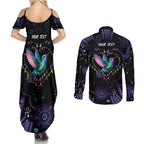 Australia Indigenous Aboriginal Arts Couples Matching Summer Maxi Dress and Long Sleeve Button Shirt Hummingbird - Fight Cancer In All Colors