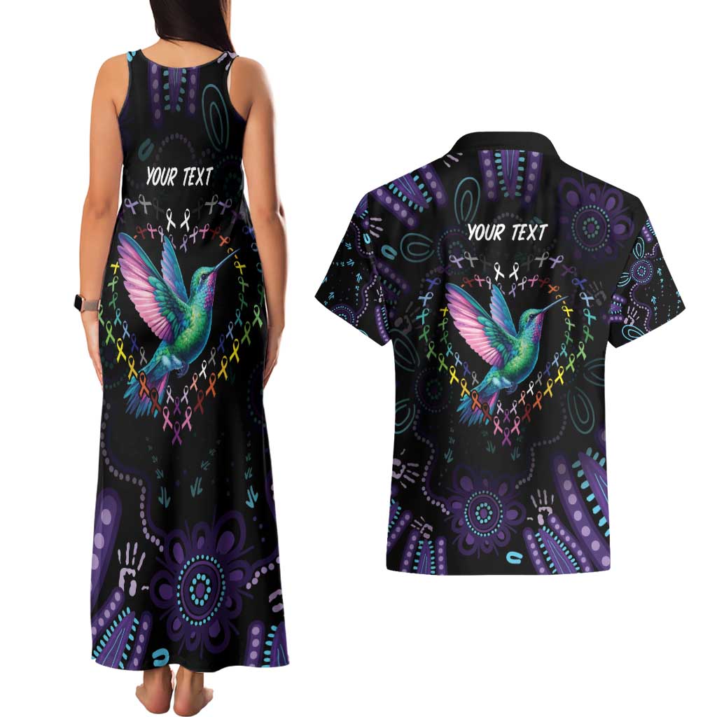 Australia Indigenous Aboriginal Arts Couples Matching Tank Maxi Dress and Hawaiian Shirt Hummingbird - Fight Cancer In All Colors