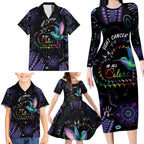 Australia Indigenous Aboriginal Arts Family Matching Long Sleeve Bodycon Dress and Hawaiian Shirt Hummingbird - Fight Cancer In All Colors
