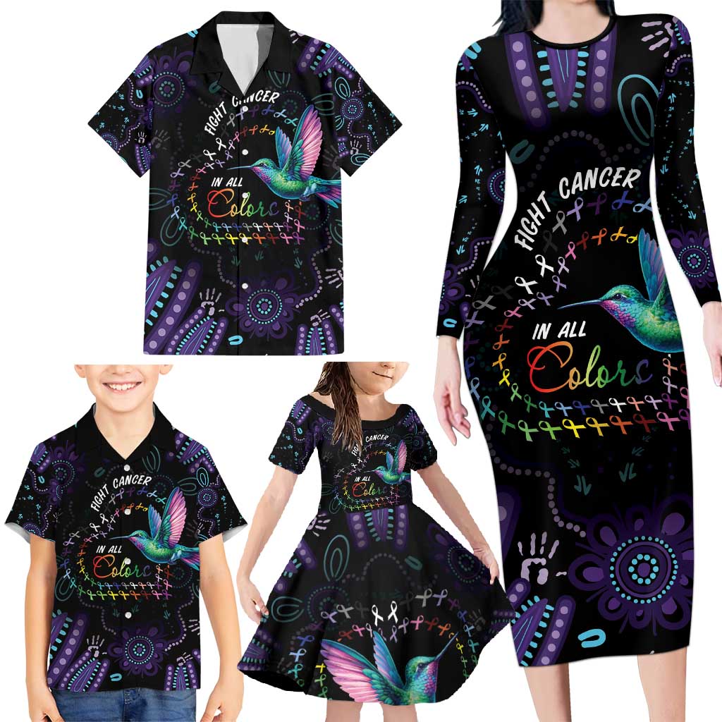 Australia Indigenous Aboriginal Arts Family Matching Long Sleeve Bodycon Dress and Hawaiian Shirt Hummingbird - Fight Cancer In All Colors