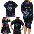 Australia Indigenous Aboriginal Arts Family Matching Long Sleeve Bodycon Dress and Hawaiian Shirt Hummingbird - Fight Cancer In All Colors