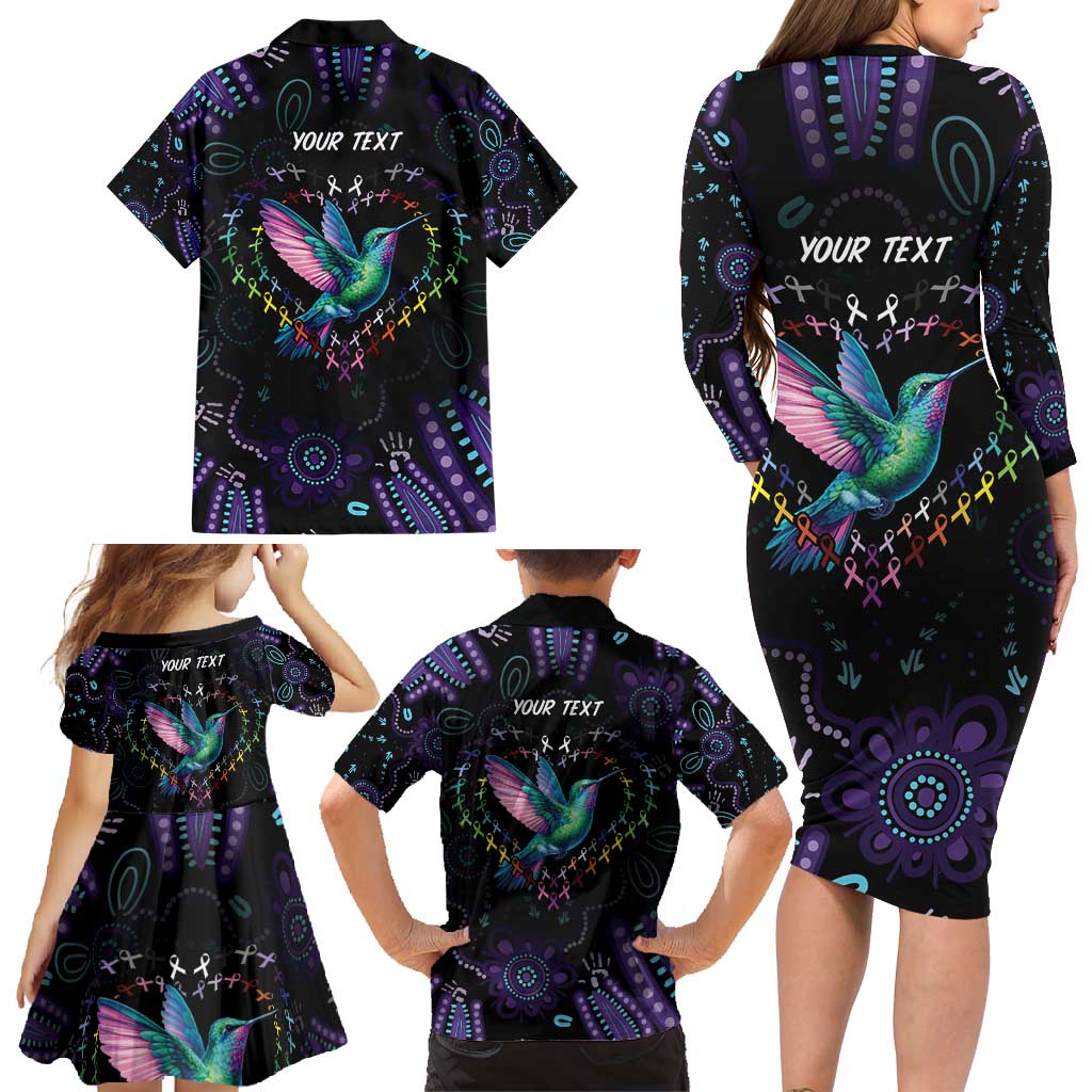 Australia Indigenous Aboriginal Arts Family Matching Long Sleeve Bodycon Dress and Hawaiian Shirt Hummingbird - Fight Cancer In All Colors