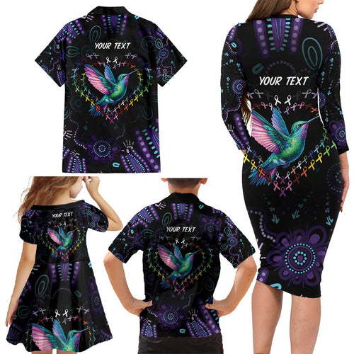 Australia Indigenous Aboriginal Arts Family Matching Long Sleeve Bodycon Dress and Hawaiian Shirt Hummingbird - Fight Cancer In All Colors