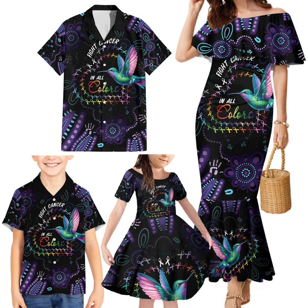 Australia Indigenous Aboriginal Arts Family Matching Mermaid Dress and Hawaiian Shirt Hummingbird - Fight Cancer In All Colors