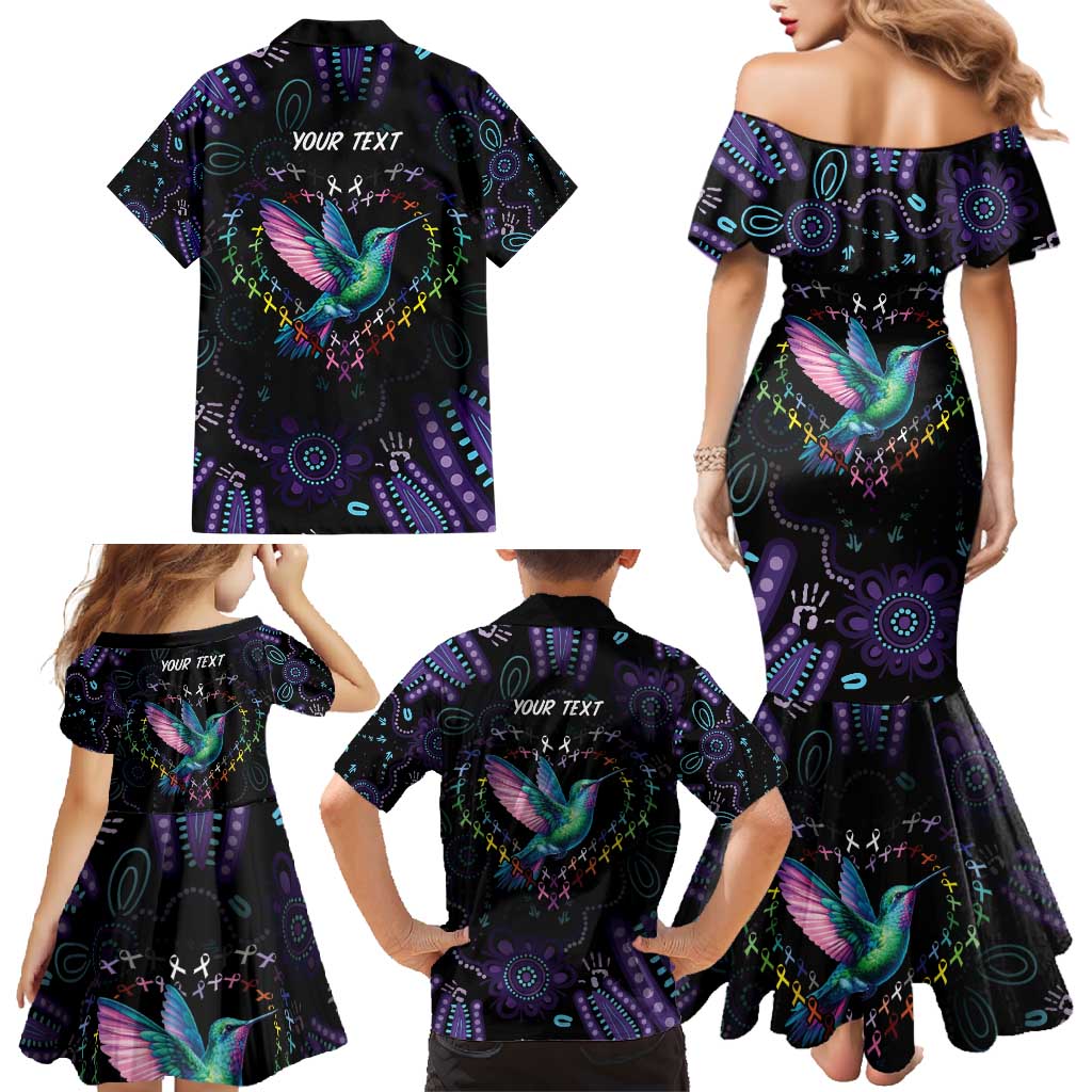 Australia Indigenous Aboriginal Arts Family Matching Mermaid Dress and Hawaiian Shirt Hummingbird - Fight Cancer In All Colors
