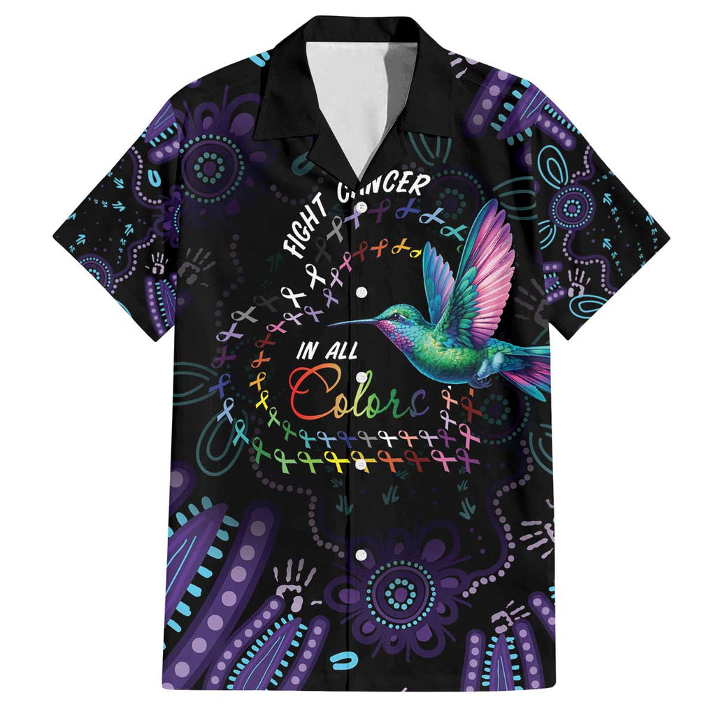 Australia Indigenous Aboriginal Arts Family Matching Off The Shoulder Long Sleeve Dress and Hawaiian Shirt Hummingbird - Fight Cancer In All Colors