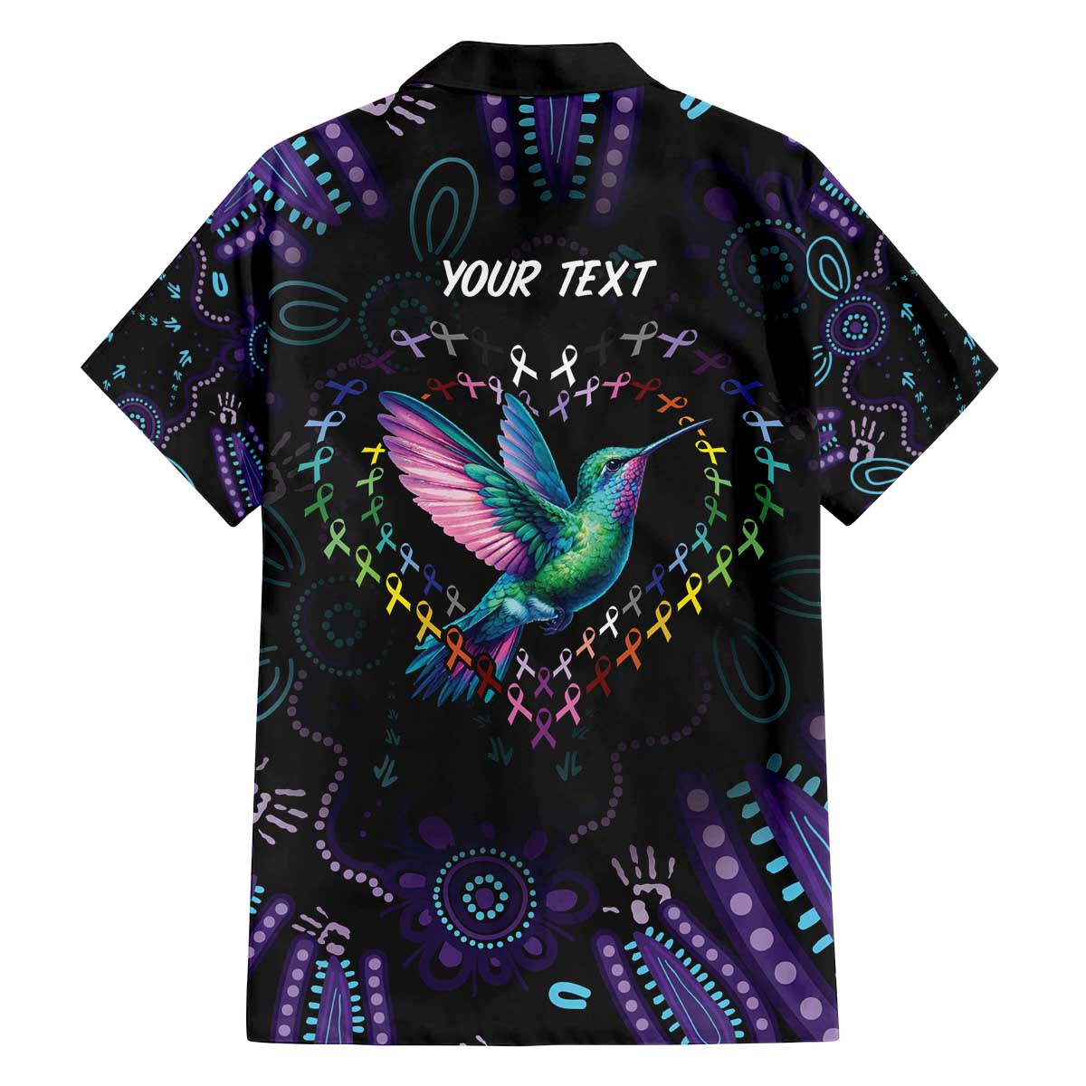 Australia Indigenous Aboriginal Arts Family Matching Off The Shoulder Long Sleeve Dress and Hawaiian Shirt Hummingbird - Fight Cancer In All Colors