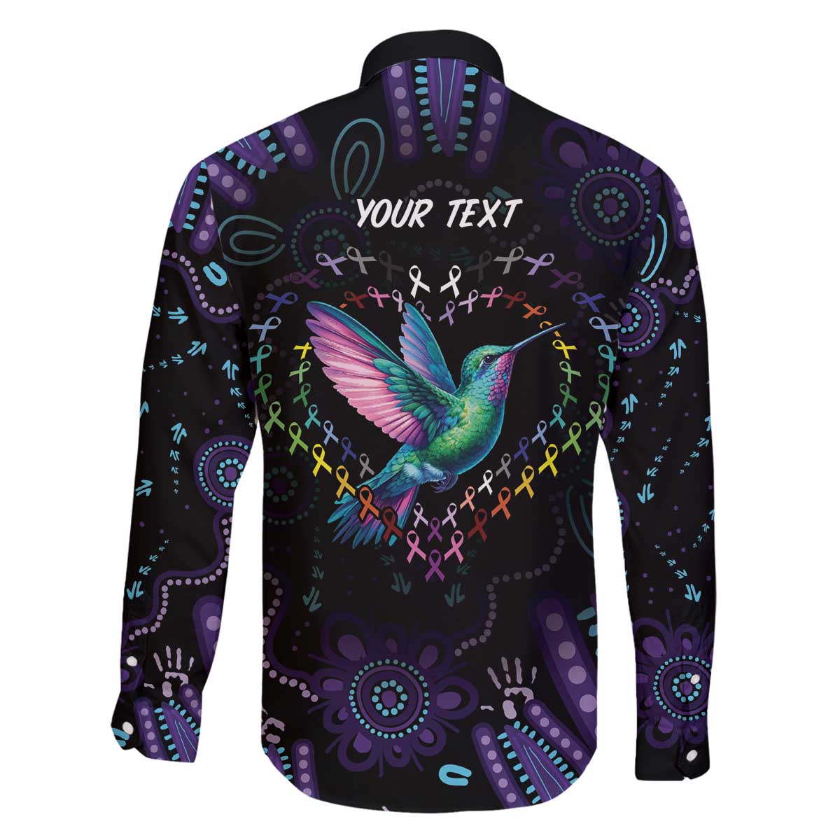 Australia Indigenous Aboriginal Arts Family Matching Off The Shoulder Long Sleeve Dress and Hawaiian Shirt Hummingbird - Fight Cancer In All Colors