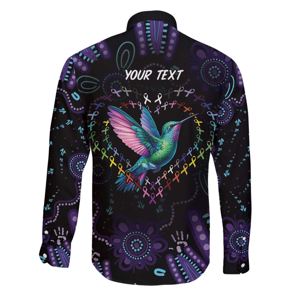 Australia Indigenous Aboriginal Arts Family Matching Off The Shoulder Long Sleeve Dress and Hawaiian Shirt Hummingbird - Fight Cancer In All Colors