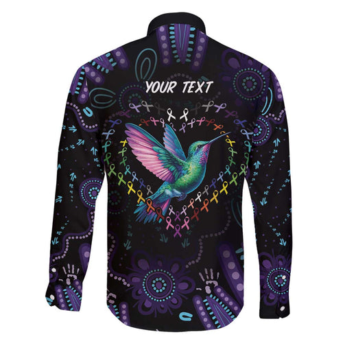 Australia Indigenous Aboriginal Arts Family Matching Off The Shoulder Long Sleeve Dress and Hawaiian Shirt Hummingbird - Fight Cancer In All Colors