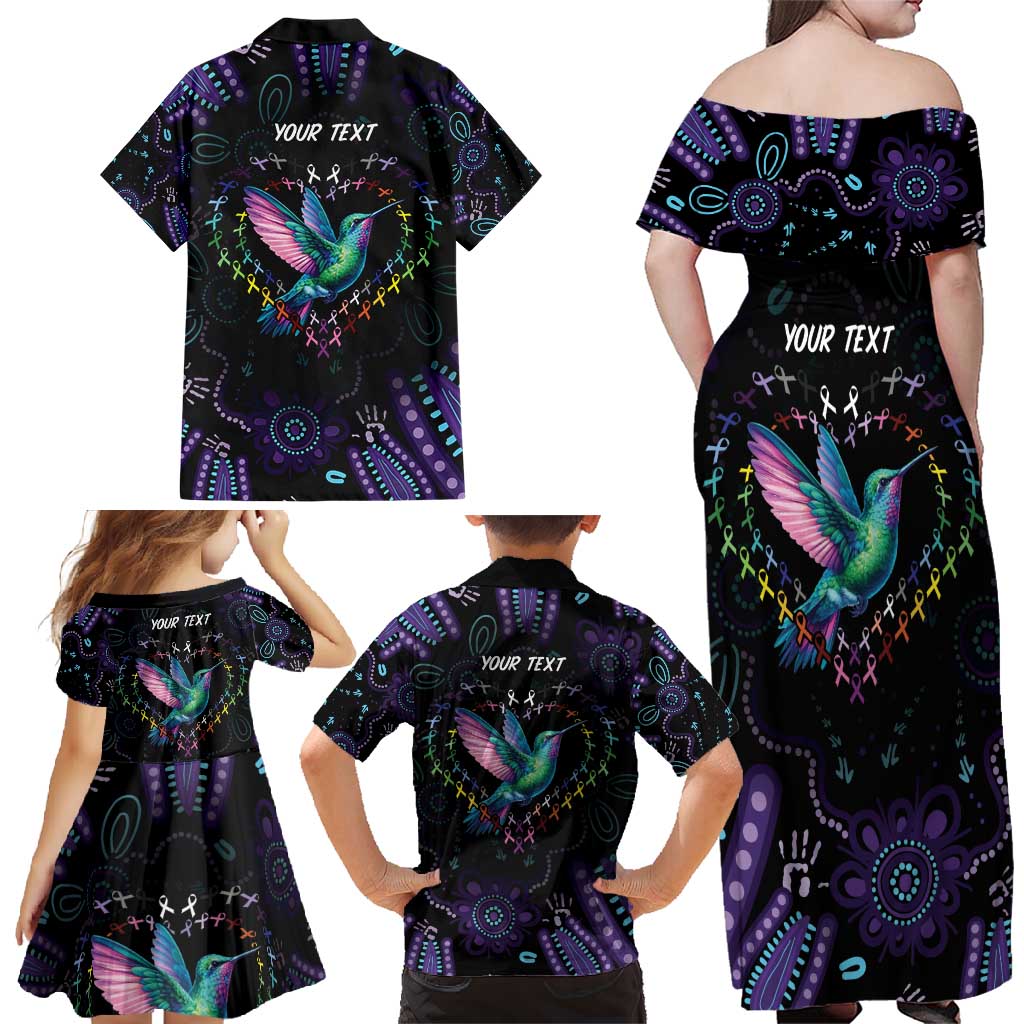 Australia Indigenous Aboriginal Arts Family Matching Off Shoulder Maxi Dress and Hawaiian Shirt Hummingbird - Fight Cancer In All Colors