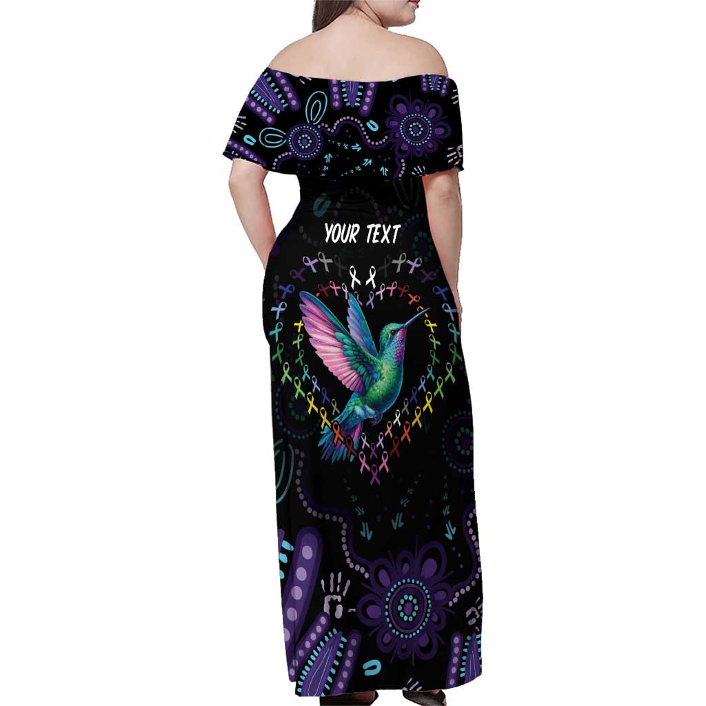 Australia Indigenous Aboriginal Arts Family Matching Off Shoulder Maxi Dress and Hawaiian Shirt Hummingbird - Fight Cancer In All Colors