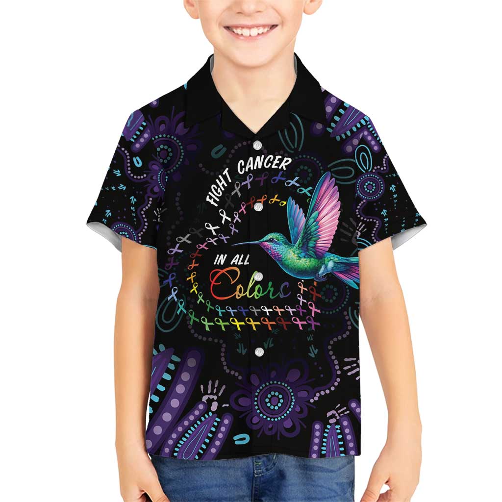 Australia Indigenous Aboriginal Arts Family Matching Off Shoulder Maxi Dress and Hawaiian Shirt Hummingbird - Fight Cancer In All Colors