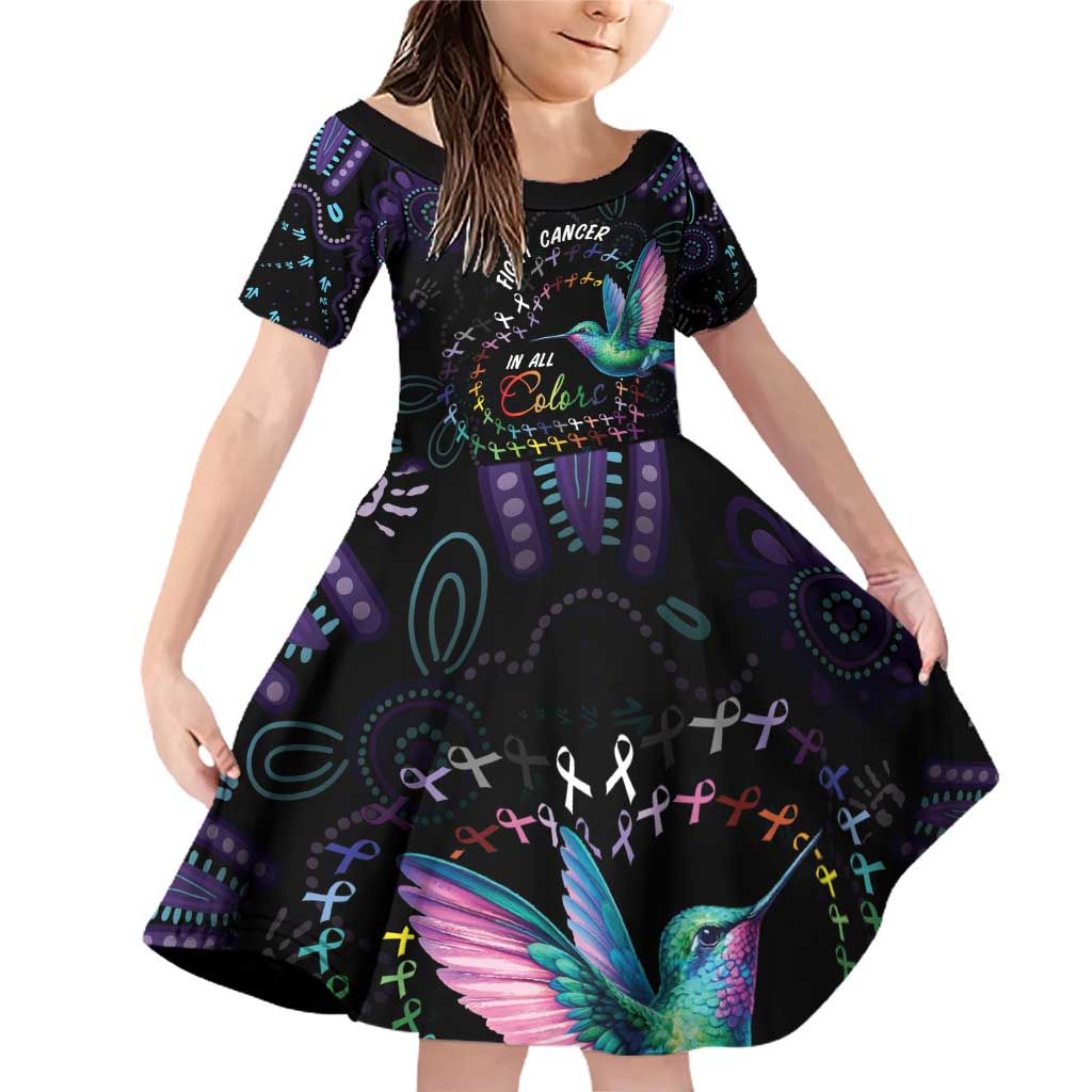 Australia Indigenous Aboriginal Arts Family Matching Off Shoulder Short Dress and Hawaiian Shirt Hummingbird - Fight Cancer In All Colors