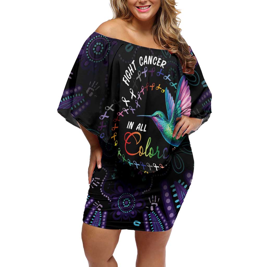 Australia Indigenous Aboriginal Arts Family Matching Off Shoulder Short Dress and Hawaiian Shirt Hummingbird - Fight Cancer In All Colors