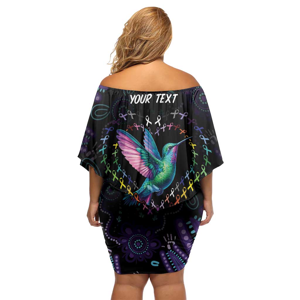 Australia Indigenous Aboriginal Arts Family Matching Off Shoulder Short Dress and Hawaiian Shirt Hummingbird - Fight Cancer In All Colors