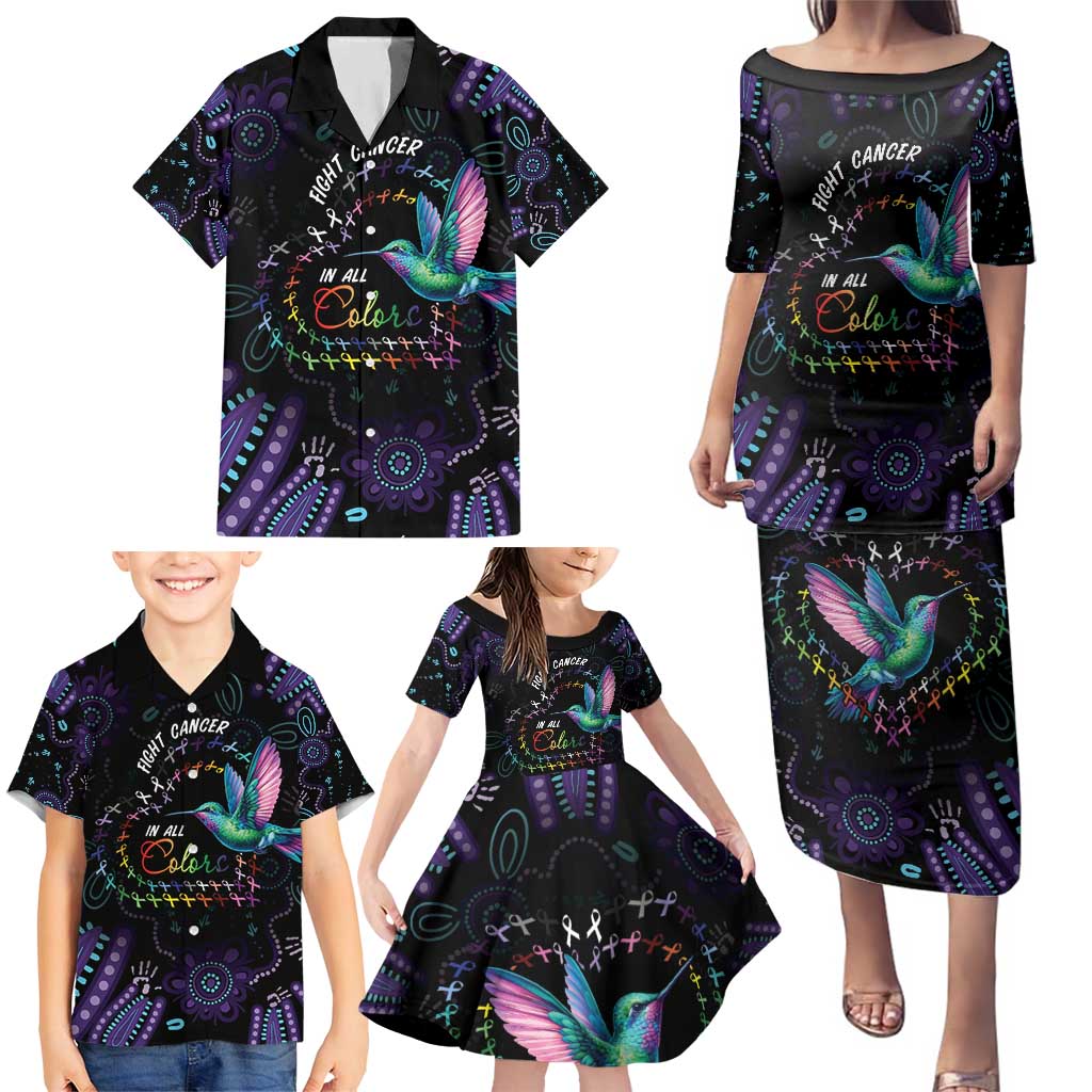 Australia Indigenous Aboriginal Arts Family Matching Puletasi and Hawaiian Shirt Hummingbird - Fight Cancer In All Colors