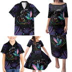 Australia Indigenous Aboriginal Arts Family Matching Puletasi and Hawaiian Shirt Hummingbird - Fight Cancer In All Colors