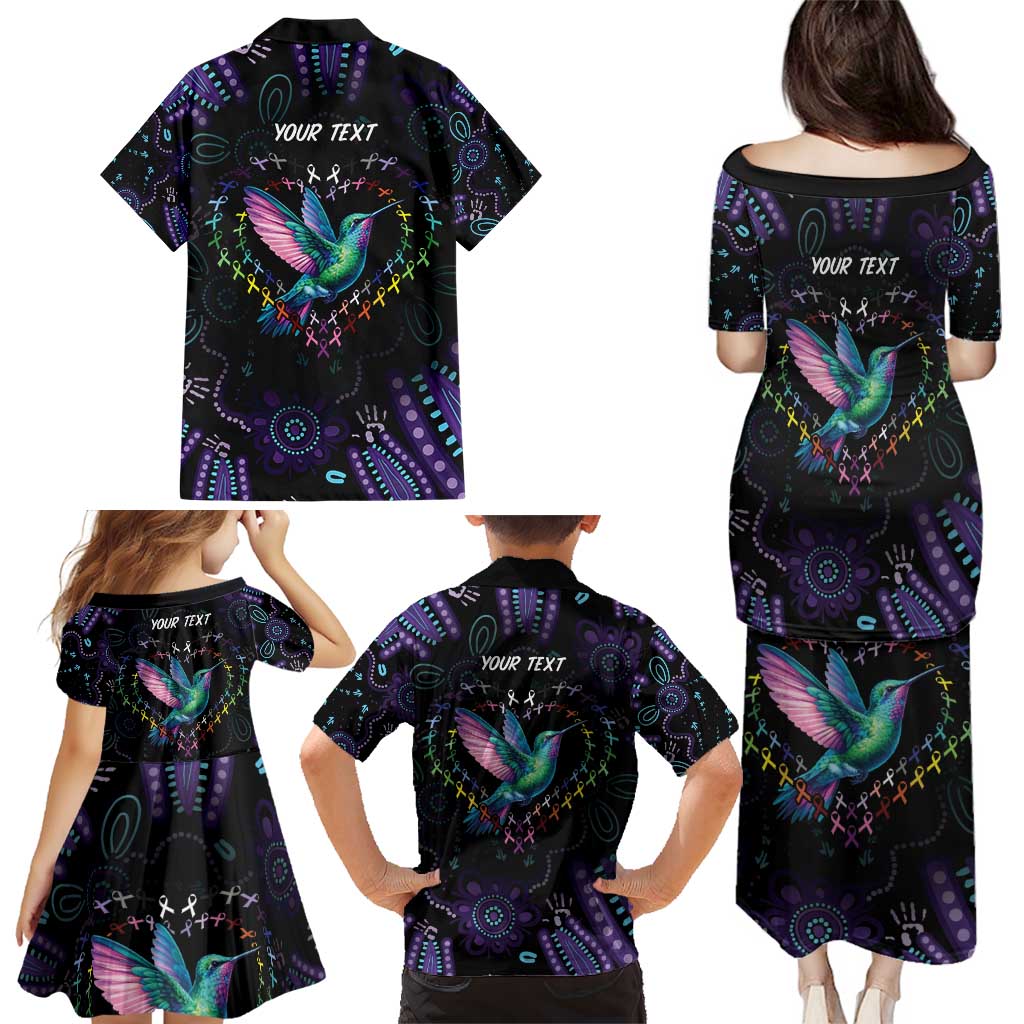 Australia Indigenous Aboriginal Arts Family Matching Puletasi and Hawaiian Shirt Hummingbird - Fight Cancer In All Colors