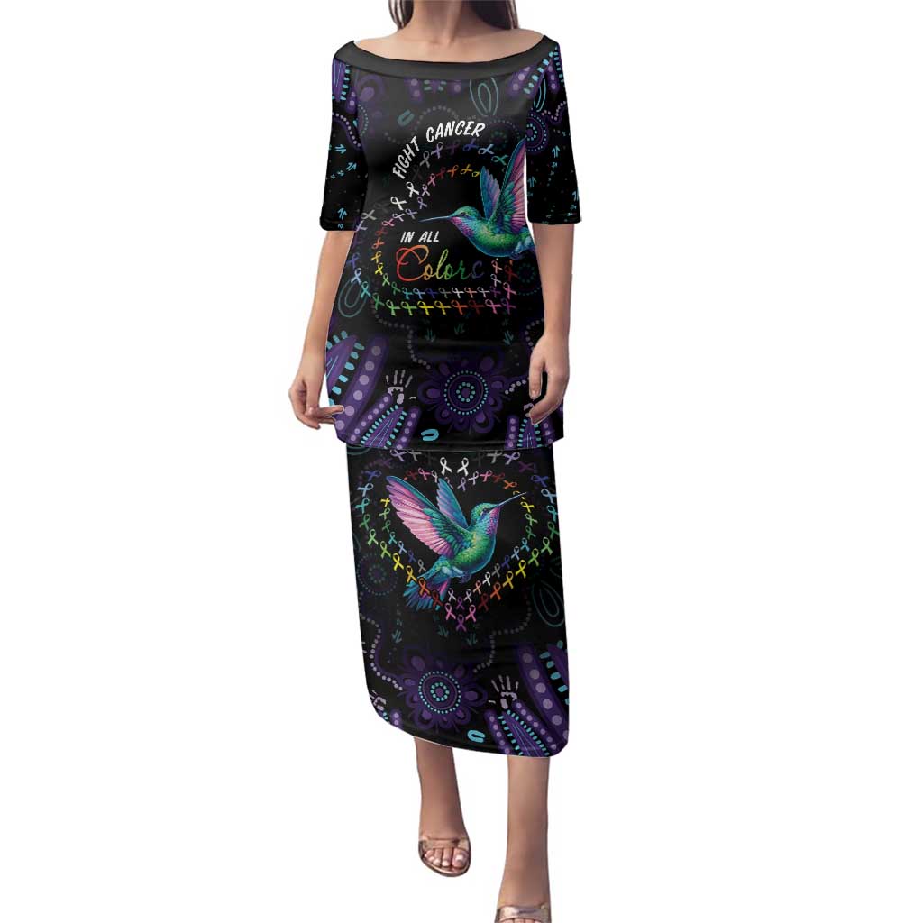 Australia Indigenous Aboriginal Arts Family Matching Puletasi and Hawaiian Shirt Hummingbird - Fight Cancer In All Colors