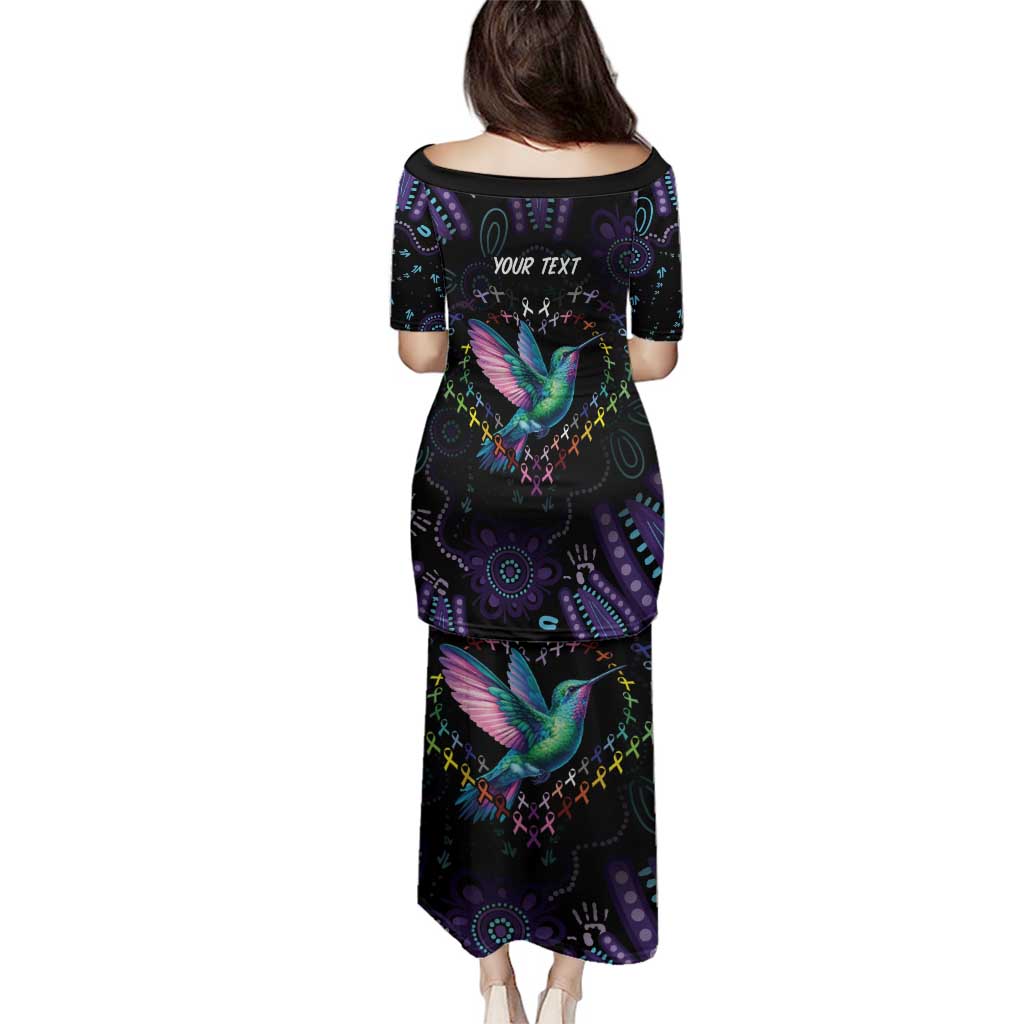 Australia Indigenous Aboriginal Arts Family Matching Puletasi and Hawaiian Shirt Hummingbird - Fight Cancer In All Colors