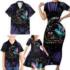 Australia Indigenous Aboriginal Arts Family Matching Short Sleeve Bodycon Dress and Hawaiian Shirt Hummingbird - Fight Cancer In All Colors