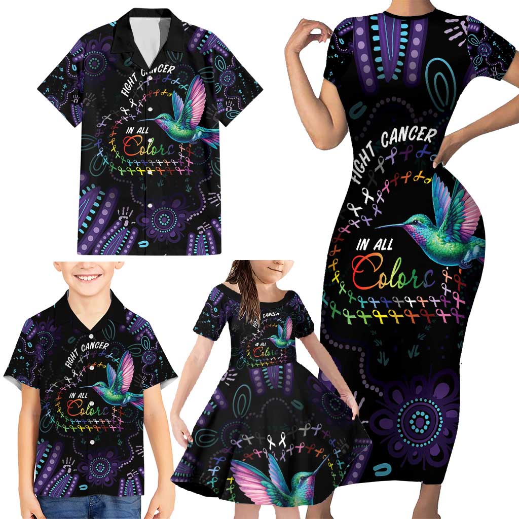Australia Indigenous Aboriginal Arts Family Matching Short Sleeve Bodycon Dress and Hawaiian Shirt Hummingbird - Fight Cancer In All Colors