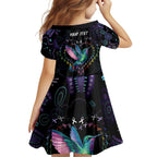 Australia Indigenous Aboriginal Arts Family Matching Short Sleeve Bodycon Dress and Hawaiian Shirt Hummingbird - Fight Cancer In All Colors