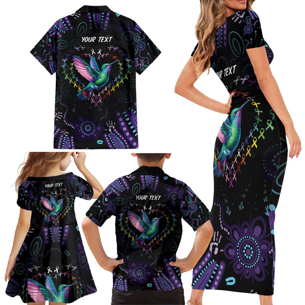 Australia Indigenous Aboriginal Arts Family Matching Short Sleeve Bodycon Dress and Hawaiian Shirt Hummingbird - Fight Cancer In All Colors