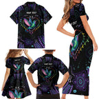 Australia Indigenous Aboriginal Arts Family Matching Short Sleeve Bodycon Dress and Hawaiian Shirt Hummingbird - Fight Cancer In All Colors