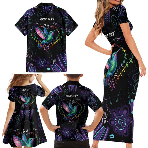 Australia Indigenous Aboriginal Arts Family Matching Short Sleeve Bodycon Dress and Hawaiian Shirt Hummingbird - Fight Cancer In All Colors