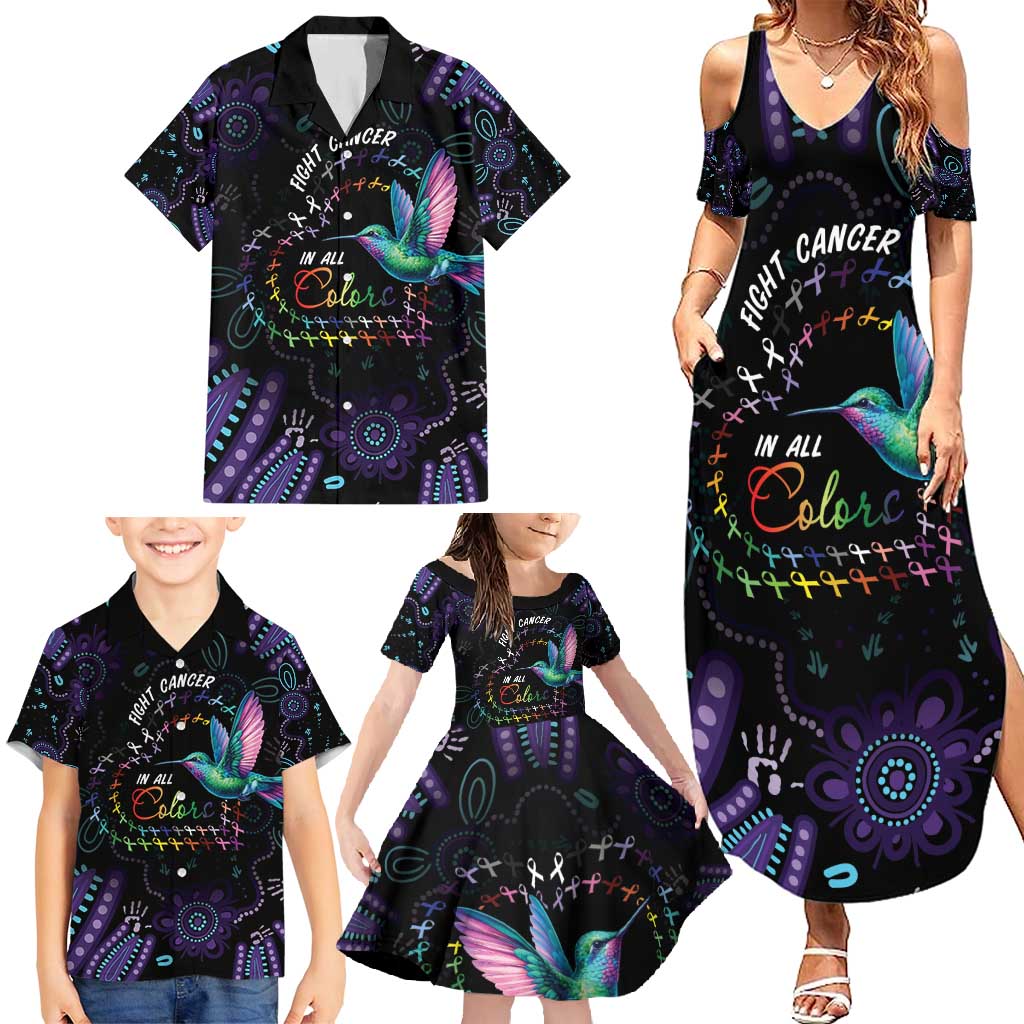 Australia Indigenous Aboriginal Arts Family Matching Summer Maxi Dress and Hawaiian Shirt Hummingbird - Fight Cancer In All Colors