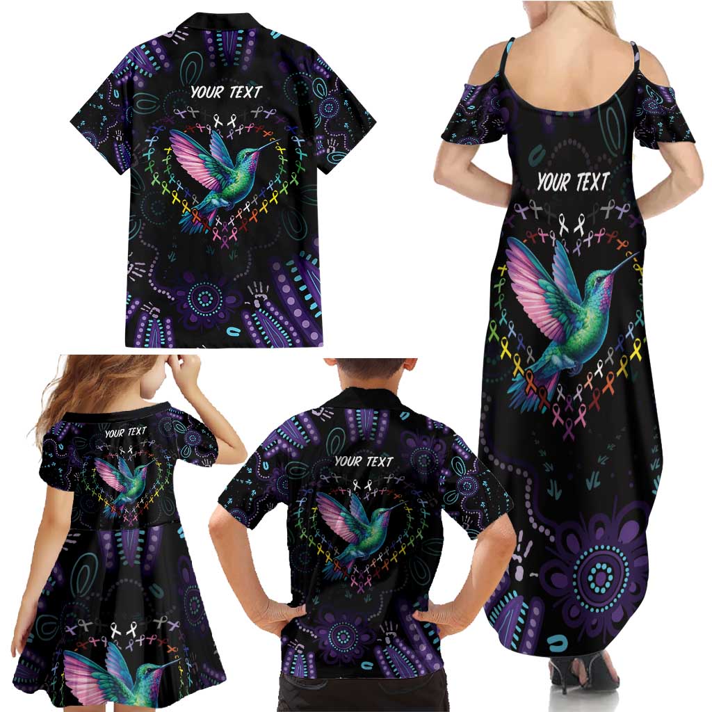 Australia Indigenous Aboriginal Arts Family Matching Summer Maxi Dress and Hawaiian Shirt Hummingbird - Fight Cancer In All Colors
